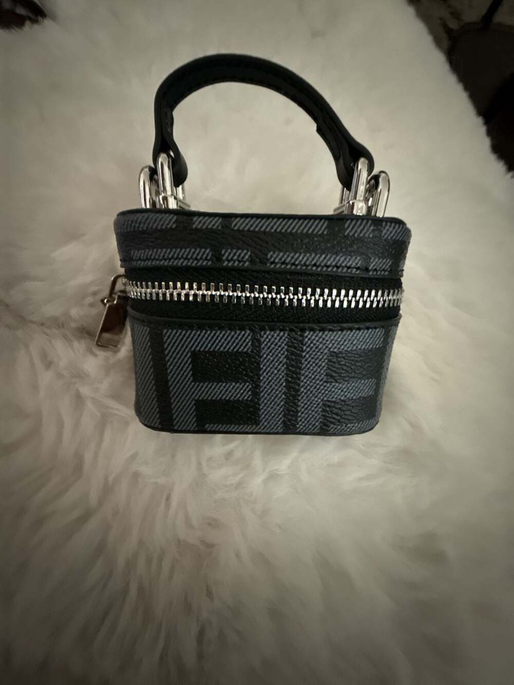 Grey And Black Mini Bag/Purse real leather